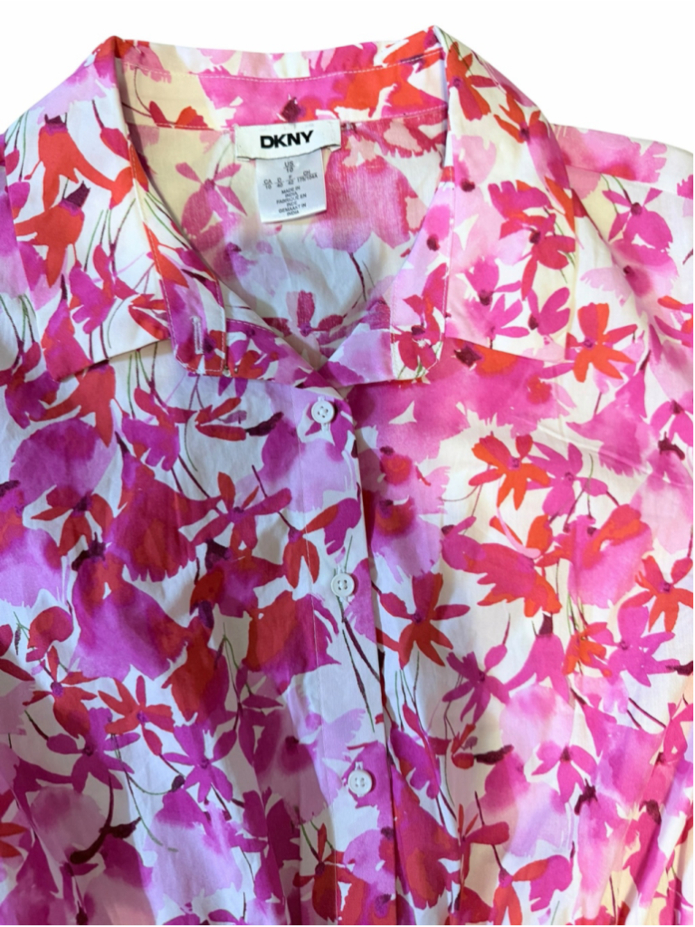 Women's DKNY Floral Midi Dress Size 10 Pink White - Picture 5 of 9